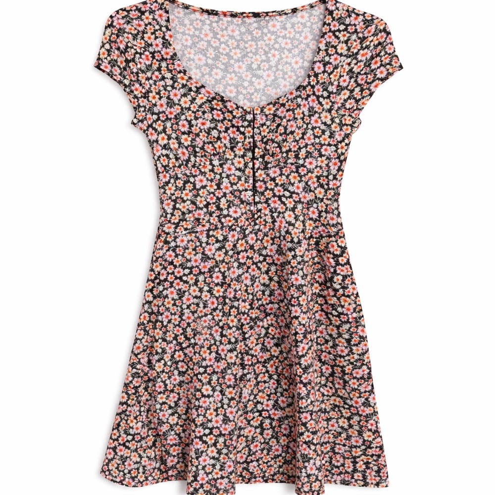 No Boundaries Black Floral Scoop Neck Mini spring or summer Dress XS